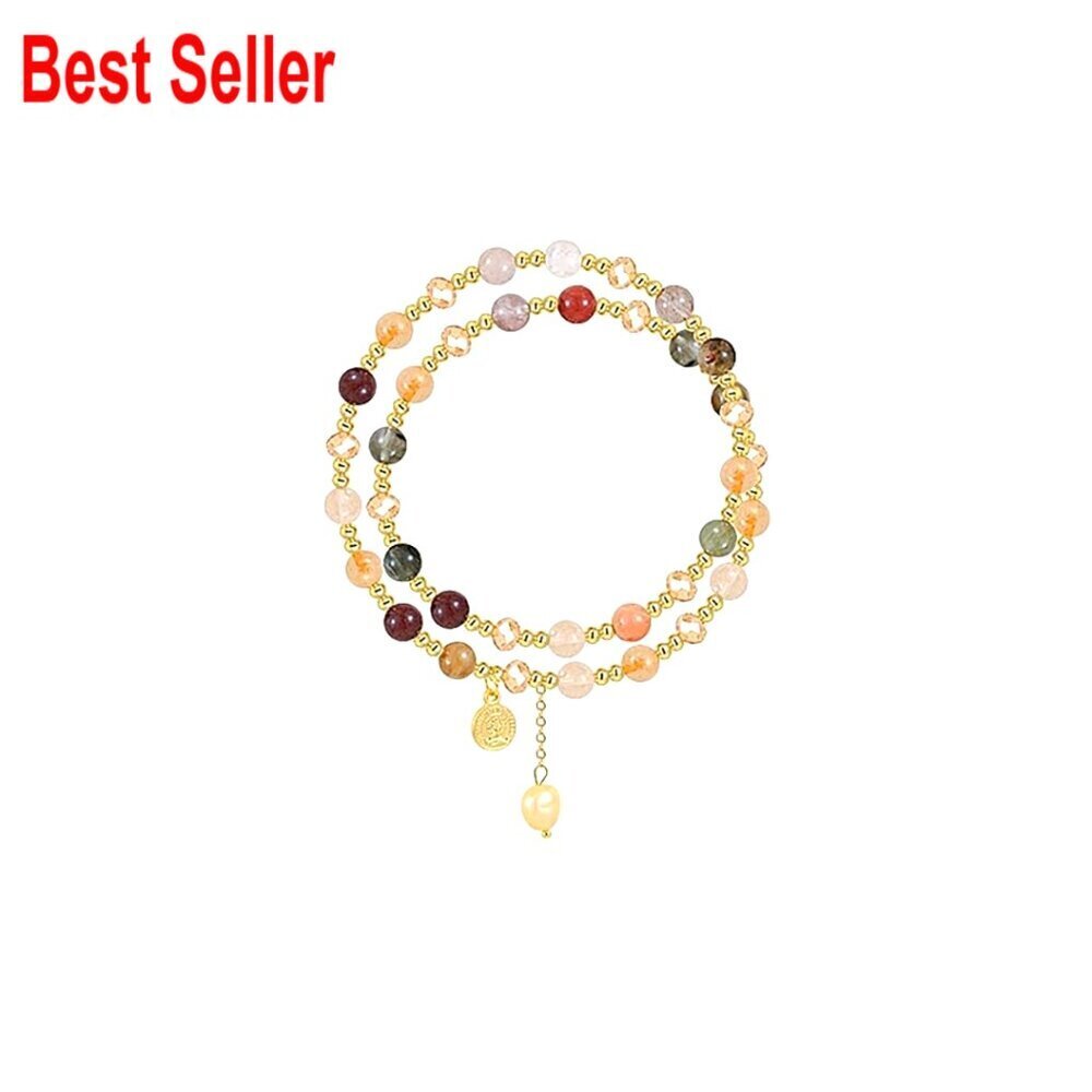 Double Layered Crystal Pearl Tassel Bracelet Adjustable Gold Bead